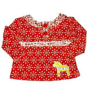 Jelly the Pug Red White Christmas Holiday Snowflake Long Sleeve Top Size 2T